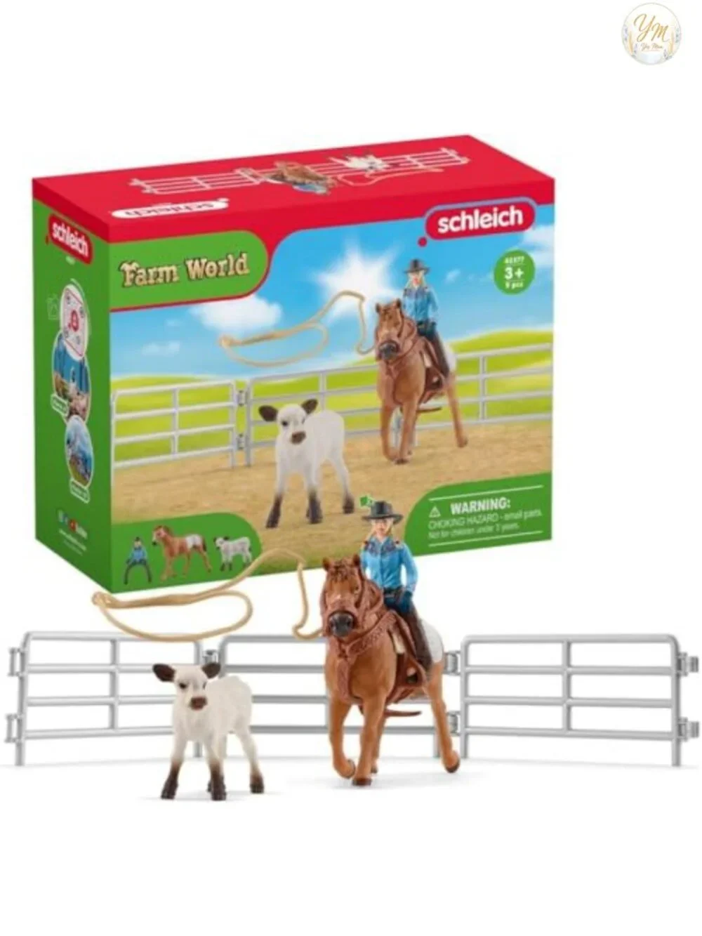 Schleich Farm World Cowgirl Roping Fun Playset – 9 Piece Toy Figures